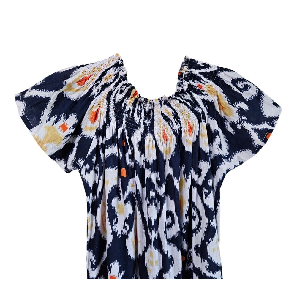 MER ST BART Women's 10 12 Geneviere Maxi Dress Ikat Pattern Tiered Smocked Neck - Picture 3 of 7